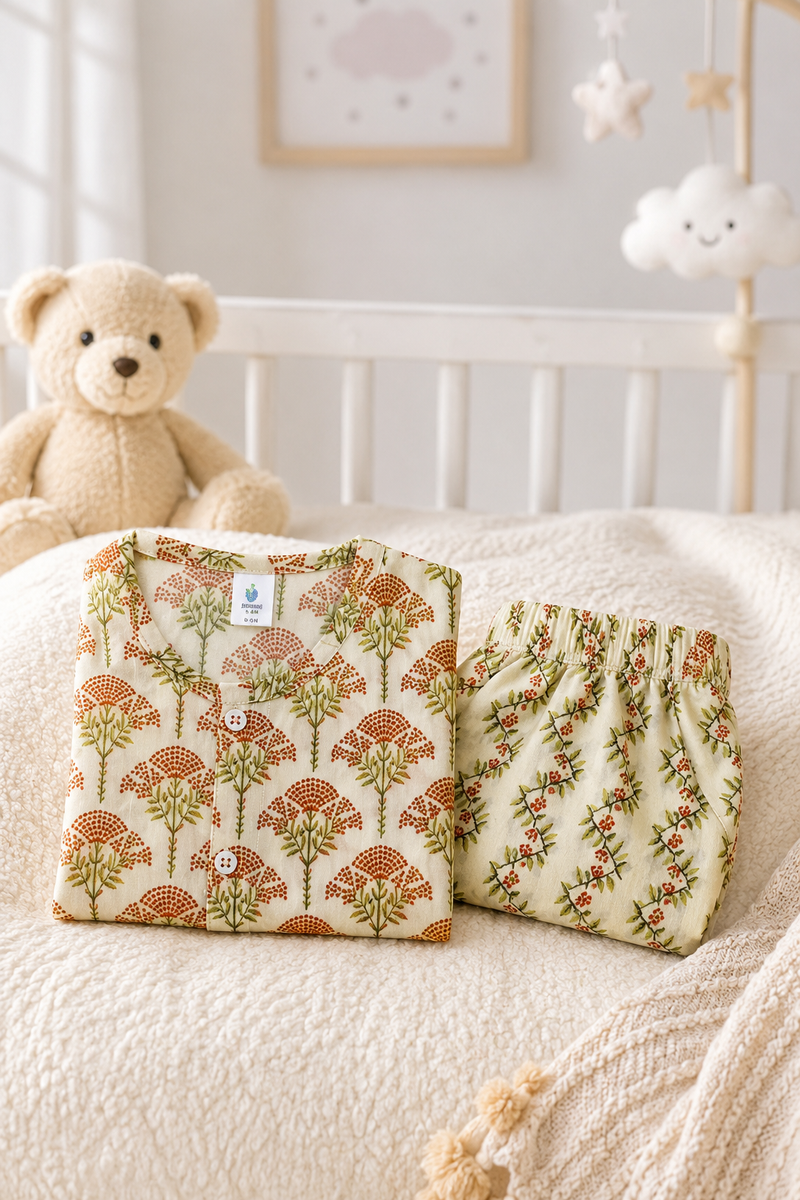 Orange Motif - Baby 100% Cotton Coord Set