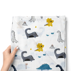 Muslin Swaddle for Infants 100 X 120 Cms - Blue Dino
