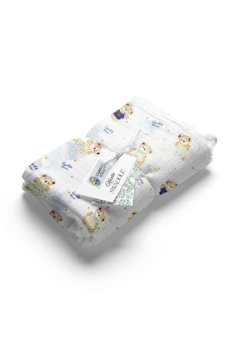 Muslin Swaddle for Infants 100 X 120 Cms - Bear Hug