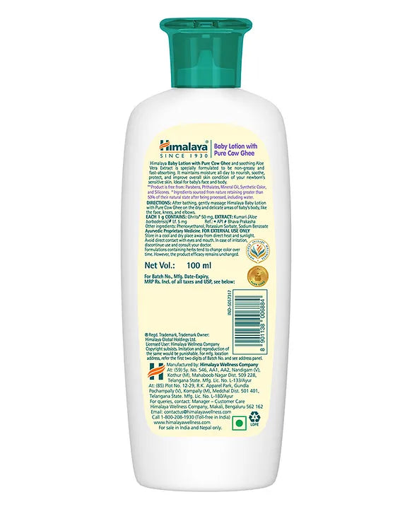 Himalaya Babycare Ghee Himalaya Baby Lotion with Pure Cow Ghee 200ml|pH 5.5|For Sensitive Baby Skin from Day 1|Upto 24-hr Moisture|Dermatologically Tested|Safe for Newborns|Aloe Vera