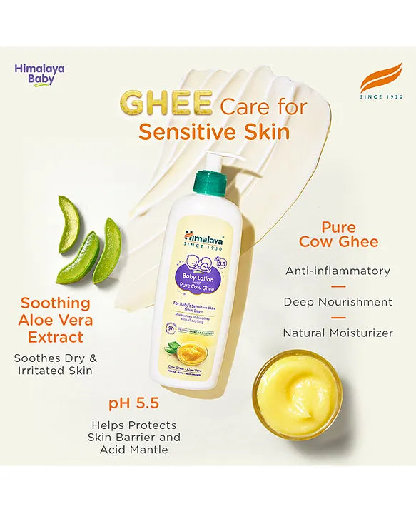 Himalaya Babycare Ghee Himalaya Baby Lotion with Pure Cow Ghee 700ml|pH 5.5|For Sensitive Baby Skin from Day 1|Upto 24-hr Moisture|Dermatologically Tested|Safe for Newborns|Aloe Vera