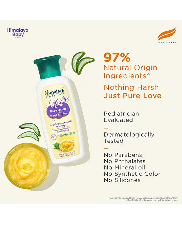 Himalaya Babycare Ghee Himalaya Baby Lotion with Pure Cow Ghee 200ml|pH 5.5|For Sensitive Baby Skin from Day 1|Upto 24-hr Moisture|Dermatologically Tested|Safe for Newborns|Aloe Vera