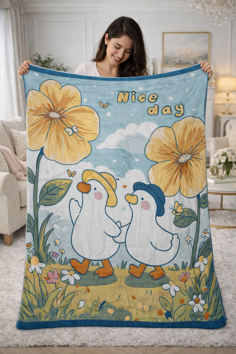 Lightweight Soft Plush Velvet Fleece 2 way Printed Blanket for 1 -7 Year Olds - 2 Chickens