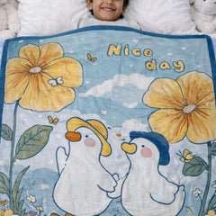 Lightweight Soft Plush Velvet Fleece 2 way Printed Blanket for 1 -7 Year Olds - 2 Chickens