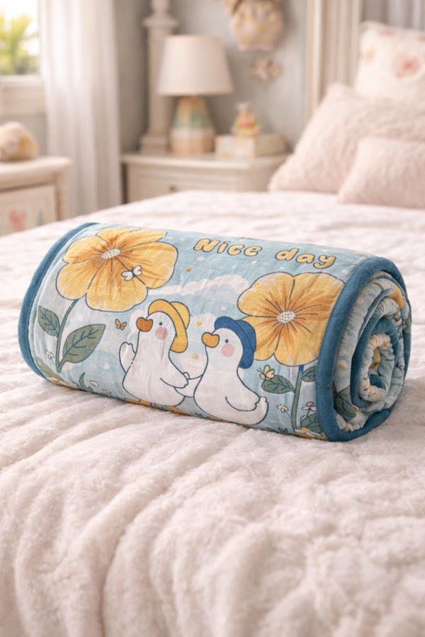 Lightweight Soft Plush Velvet Fleece 2 way Printed Blanket for 1 -7 Year Olds - 2 Chickens