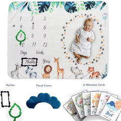 Animal Trail- Milestone Blanket Quilt with 6 Milestone Cards and Markers