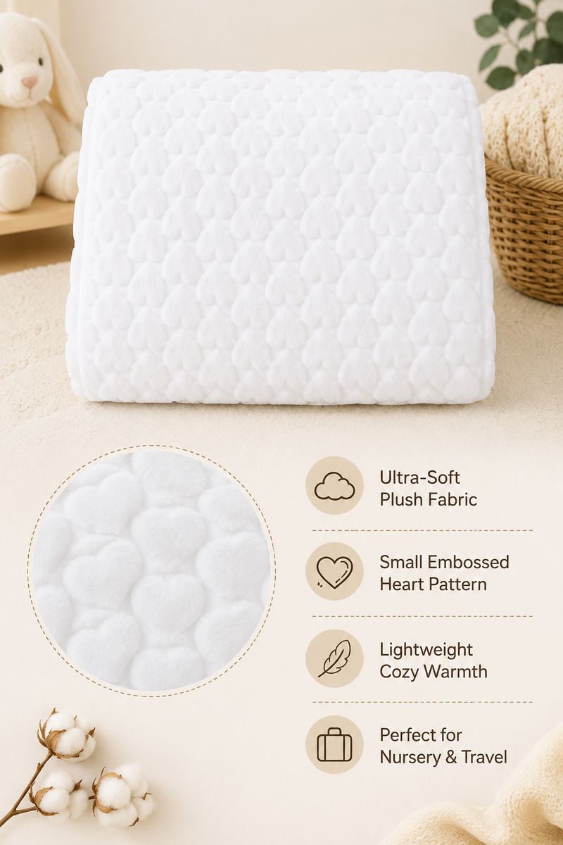 Ultra-Soft Plush Velvet Fleece Blanket with Embossed Heart Texture – Snow Hearts