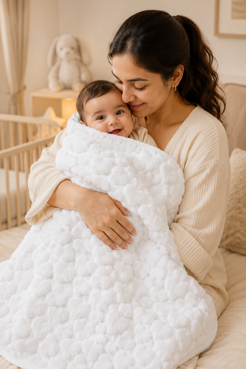 Ultra-Soft Plush Velvet Fleece Blanket with Embossed Heart Texture – Snow Hearts