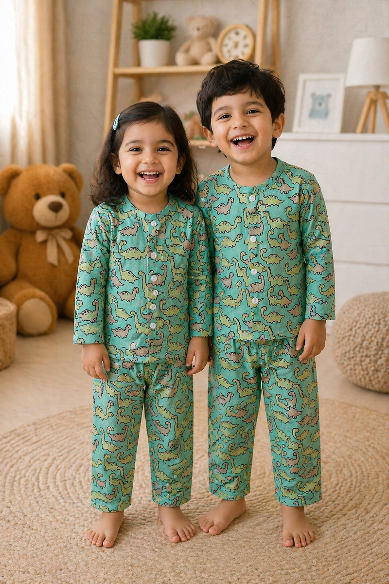 Dino Land - 100% Cotton Lightweight Cambric Soft Unisex Muslin Set for New Born to 6 Years