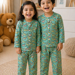 Dino Land - 100% Cotton Lightweight Cambric Soft Unisex Muslin Set for New Born to 6 Years