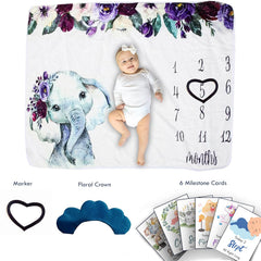 Elli Purple- Milestone Blanket Quilt with 6 Milestone Cards and Markers