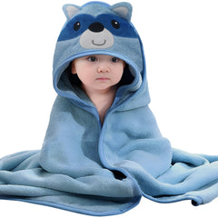 Blue Panda Cotton Hooded Baby Bath Towel with Baby Loofah