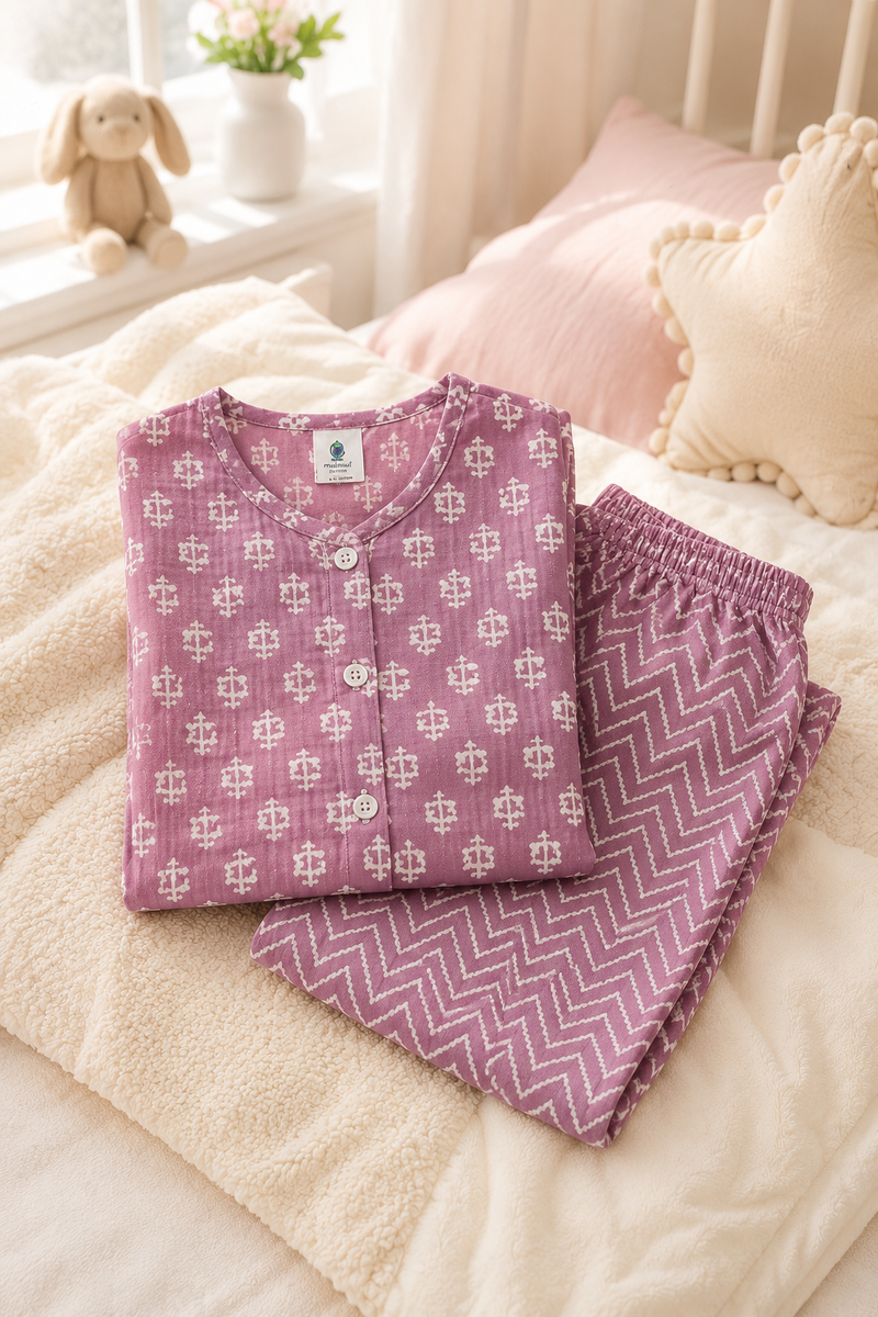 Lilac Motif - Baby 100% Cotton Coord Set