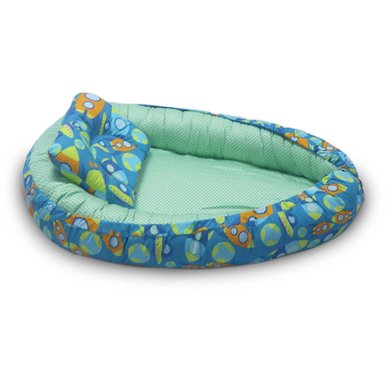 Kradyl Kroft Baby Boat Bed for Babies & Infants | Portable Baby Bedding Set with Pillow | Removable Covers | Double Side Baby Sleeping Bed | Baby Sleeping Pod (Rocket)