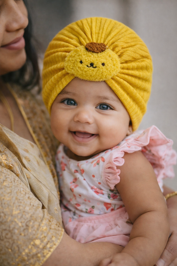 Kradyl Kroft Baby Girl Turban Cap | Stretchy Fabric | Good Fit - Yellow