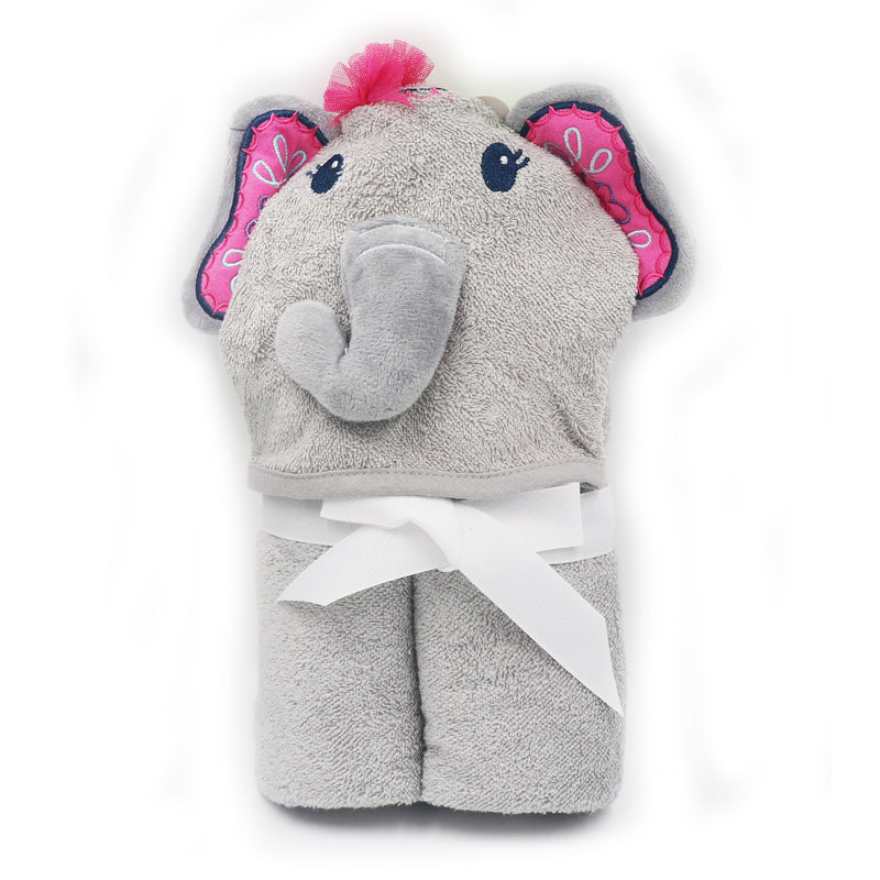 Grey Elephant Cotton Hooded Baby Bath Towel with Baby Loofah