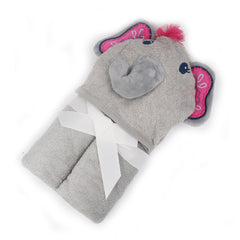 Grey Elephant Cotton Hooded Baby Bath Towel with Baby Loofah