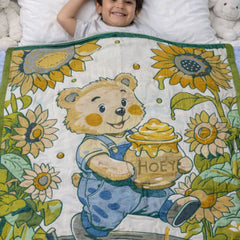 Lightweight Soft Plush Velvet Fleece 2 way Printed Blanket for 1 -7 Year Olds - HoneyBear