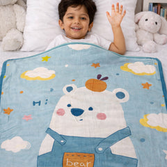 Lightweight Soft Plush Velvet Fleece 2 way Printed Blanket for 1 -7 Year Olds - Bear
