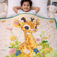 Lightweight Soft Plush Velvet Fleece 2 way Printed Blanket for 1 -7 Year Olds - Giraffe Baby