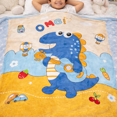 Lightweight Soft Plush Velvet Fleece 2 way Printed Blanket for 1 -7 Year Olds - OMG Dino