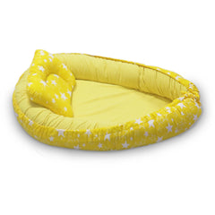 Kradyl Kroft Baby Boat Bed for Babies & Infants | Portable Baby Bedding Set with Pillow | Removable Covers | Double Side Baby Sleeping Bed | Baby Sleeping Pod (Yellow star)