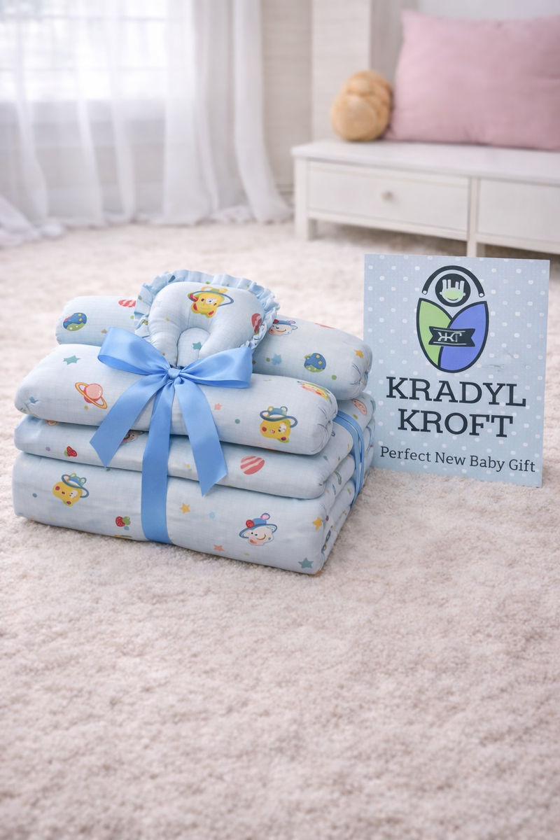 4 Pcs Muslin Bedding Set for 0 to 6 Months - Blue Planet