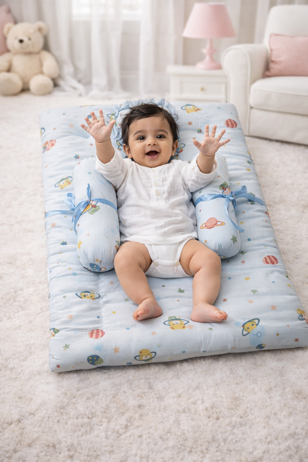 4 Pcs Muslin Bedding Set for 0 to 6 Months - Blue Planet