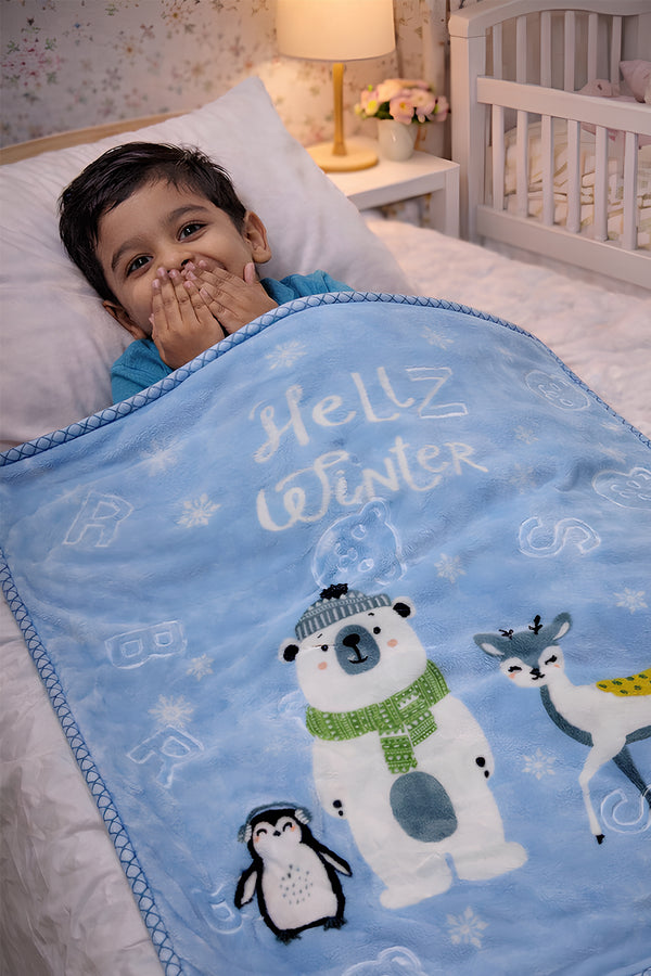 Kradyl Kroft Plush Double Layered Velvet with Two Side Printed Kids Blanket - Blue Panda