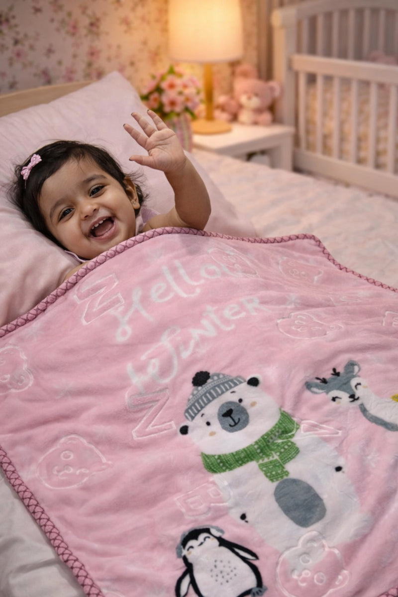 Kradyl Kroft Plush Double Layered Velvet with Two Side Printed Kids Blanket - Pink Panda