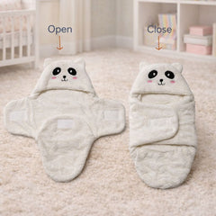 Soft Velvet Fleece Newborn Baby Embroidered Hooded Swaddle Blanket for 0-6 Months - White Panda