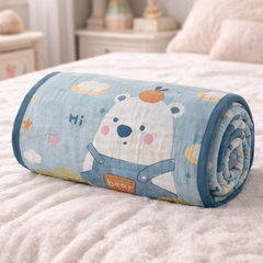 Lightweight Soft Plush Velvet Fleece 2 way Printed Blanket for 1 -7 Year Olds - Bear
