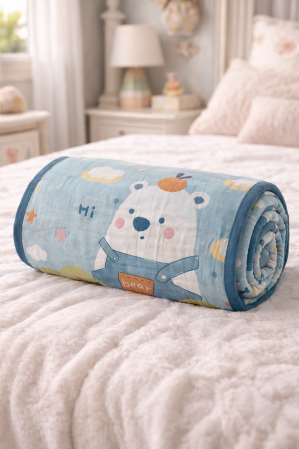 Lightweight Soft Plush Velvet Fleece 2 way Printed Blanket for 1 -7 Year Olds - Bear