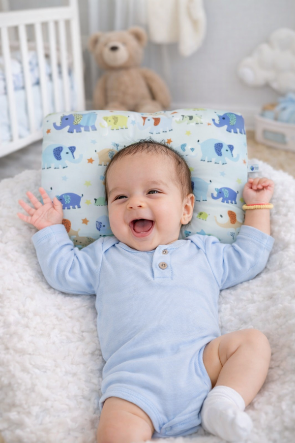 Kradyl Kroft Baby Head Shaping Pillow with 100% Cotton Removable Cover | New Born Pillow for Flat Head Prevention - Cute Ellis