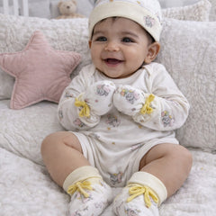 Kradyl Kroft Set of 2 Caps, Mittens and Booties in 100% Cotton Printed Fabric 0 to 12 Months -YellowBlue