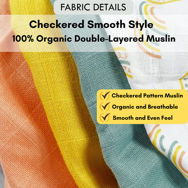 Natural Bear |Half Sleeves| Checkered Muslin| Soft Unisex Muslin Set for New Born to 6 Years