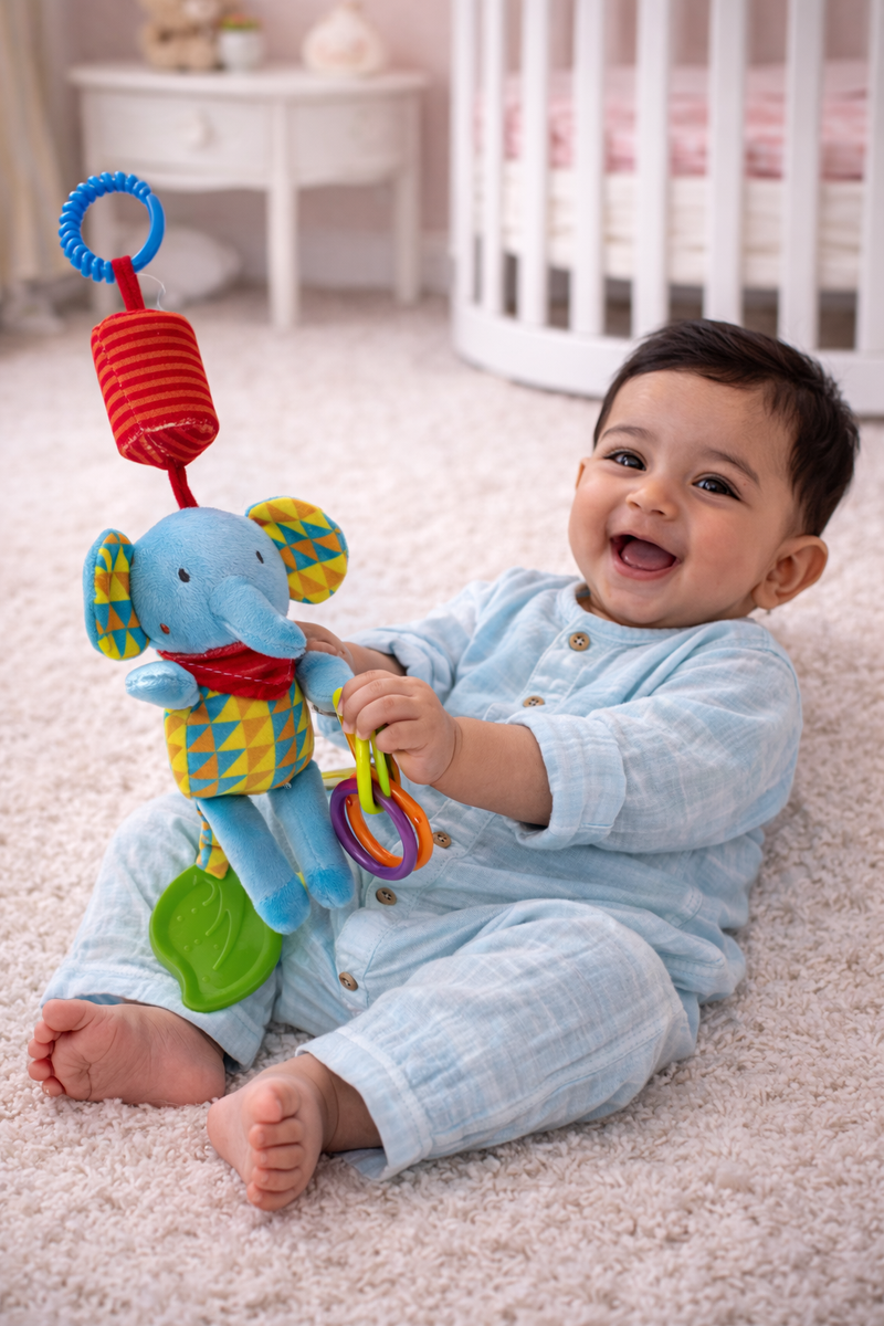 Soft Hanging Crinkle Rattle Sensory Toy for Babies with Teether (0–12 Months) - Elli