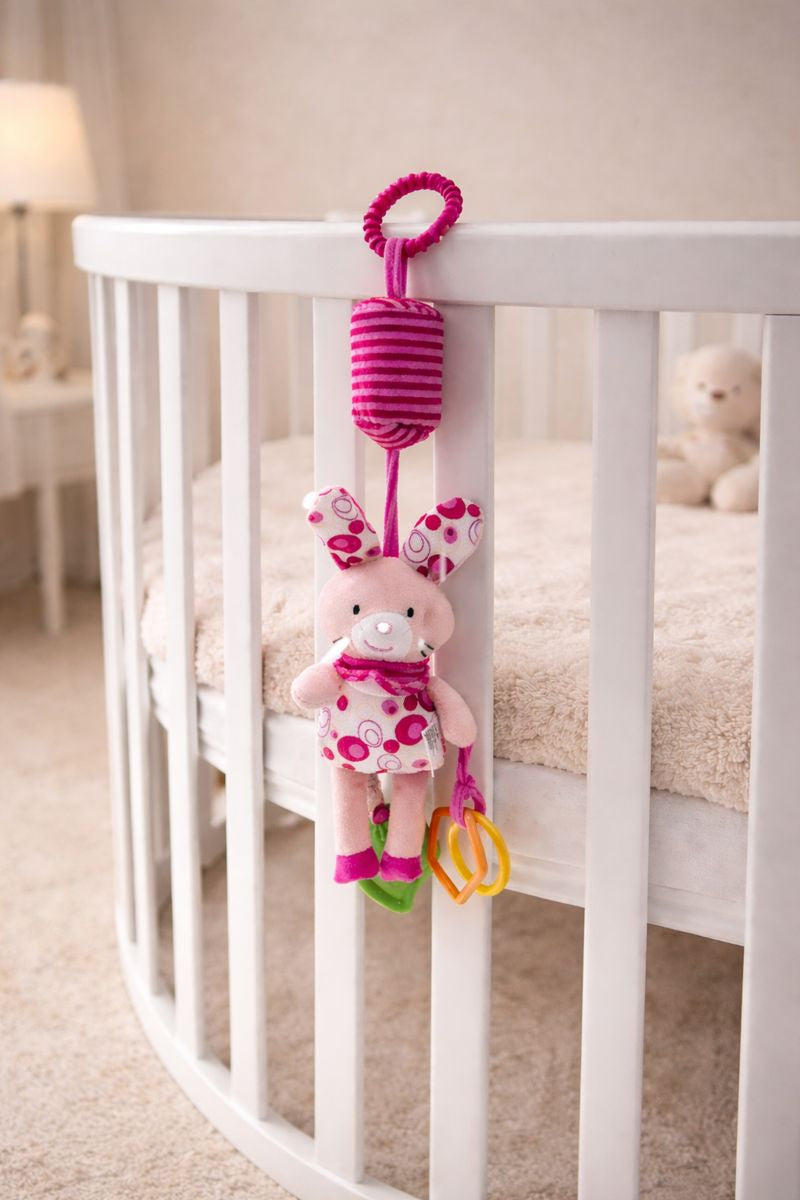 Soft Hanging Crinkle Rattle Sensory Toy for Babies with Teether (0–12 Months) - Pinky