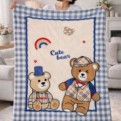Lightweight Soft Plush Velvet Fleece 2 way Printed Blanket for 1 -7 Year Olds - Cute Bear