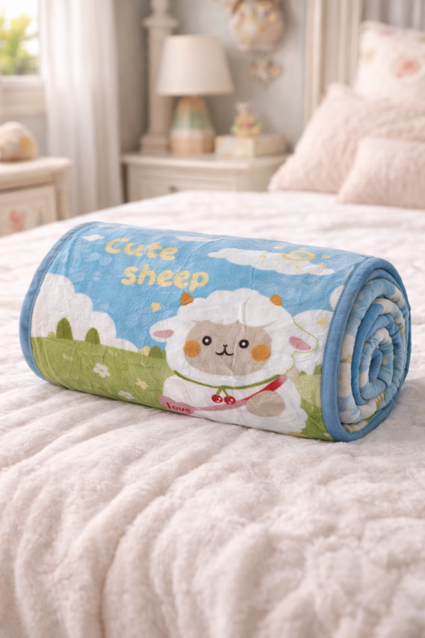 Lightweight Soft Plush Velvet Fleece 2 way Printed Blanket for 1 -7 Year Olds - Cute Sheep