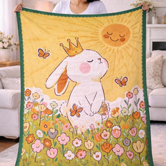 Lightweight Soft Plush Velvet Fleece 2 way Printed Blanket for 1 -7 Year Olds - Garden Rabbit
