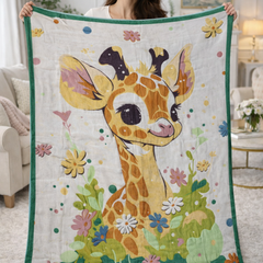 Lightweight Soft Plush Velvet Fleece 2 way Printed Blanket for 1 -7 Year Olds - Giraffe Baby
