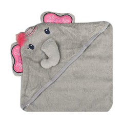 Grey Elephant Cotton Hooded Baby Bath Towel with Baby Loofah