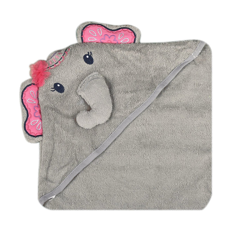 Grey Elephant Cotton Hooded Baby Bath Towel with Baby Loofah