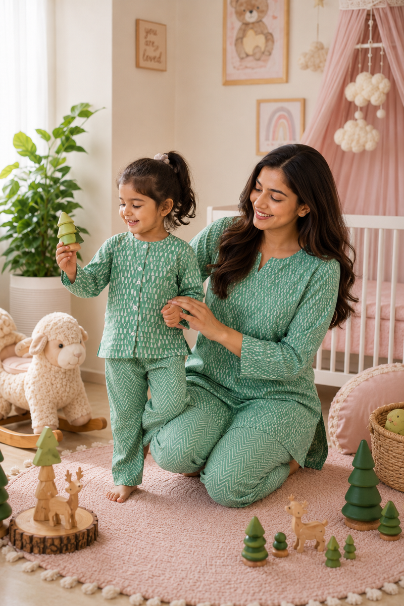 Green Kafe - Mom and Baby 100% Cotton Twinning Set