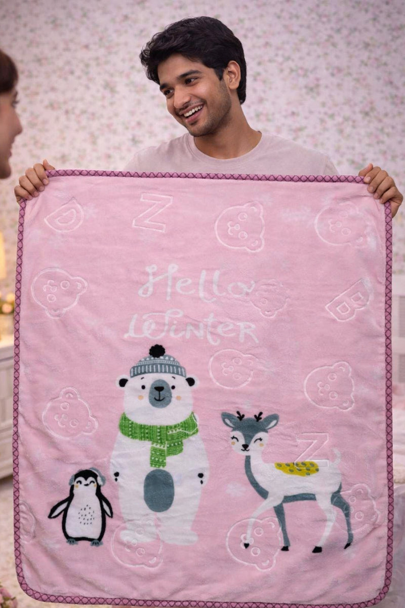 Kradyl Kroft Plush Double Layered Velvet with Two Side Printed Kids Blanket - Pink Panda