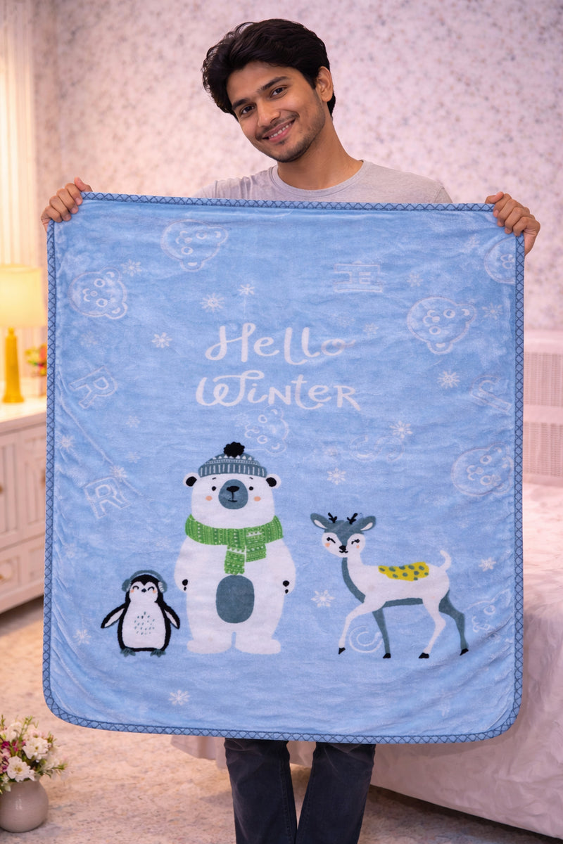 Kradyl Kroft Plush Double Layered Velvet with Two Side Printed Kids Blanket - Blue Panda