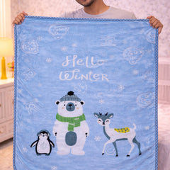 Kradyl Kroft Plush Double Layered Velvet with Two Side Printed Kids Blanket - Blue Panda