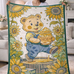 Lightweight Soft Plush Velvet Fleece 2 way Printed Blanket for 1 -7 Year Olds - HoneyBear
