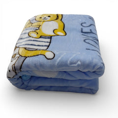 Kradyl Kroft Plush Double Layered Velvet with Two Side Printed Kids Blanket - BlueLove